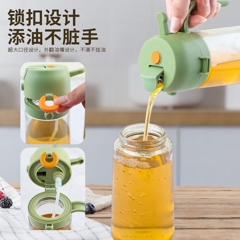 批发470ml侧翻盖油壶喷倒一体两用玻璃油瓶大容量按压式厨房烧烤|undefined