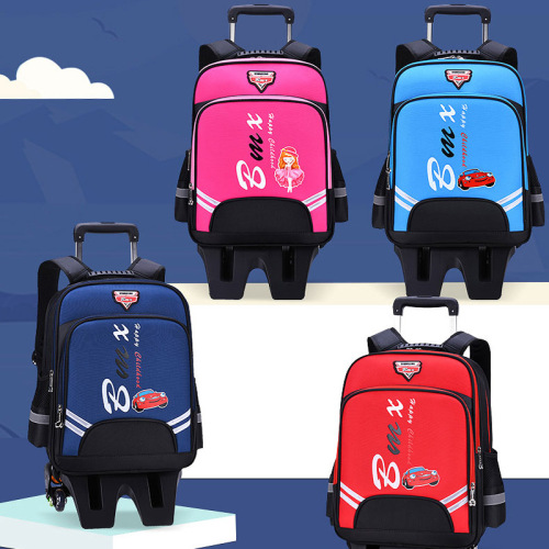 Pull-along backpack for primary school students, boys, six wheels, suitable for climbing stairs, children's tutoring class, LOGO printed double shoulder bag, training class, text printed for girls