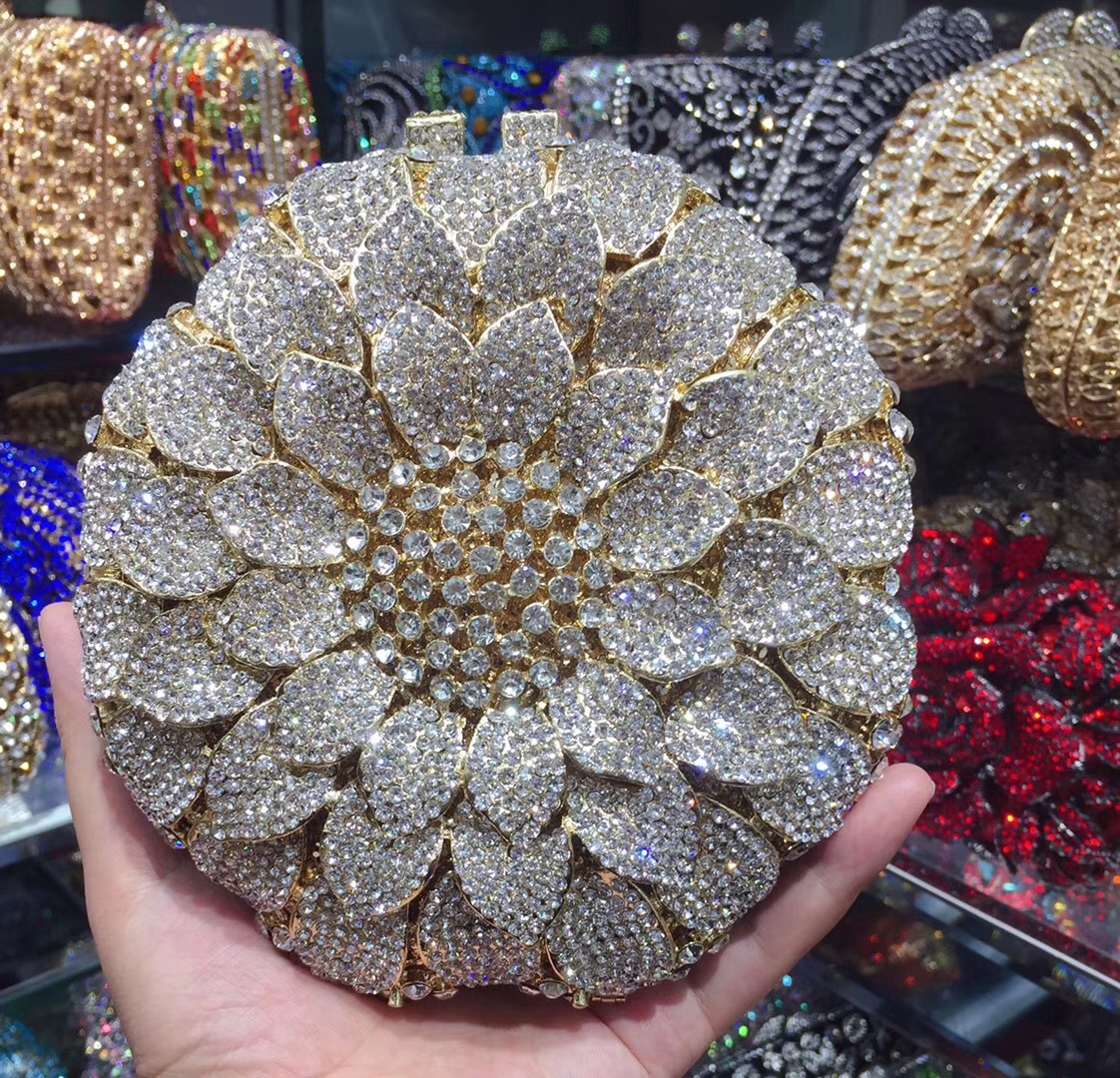 Stone clutch girasol bolso de diamantes hueco con diamantes vestido de cena bolso de banquete bolso de mujer