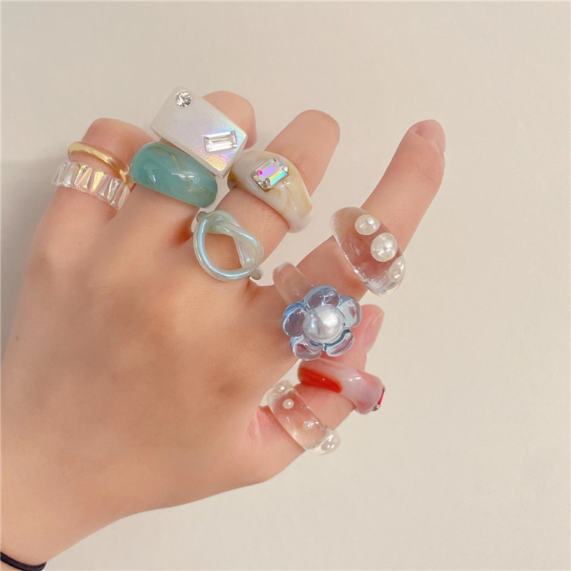 7g Weight Rings Classification One Size Ring Size 1 Piece Quantity Casual Occasion Acrylic Material Geometric, Flower Pattern All Seasons Season Women's Gender Cute, Modern Style, Sweet Style 1 Piece Cute Modern Style Sweet Geometric Flower Acrylic Women's Rings 3