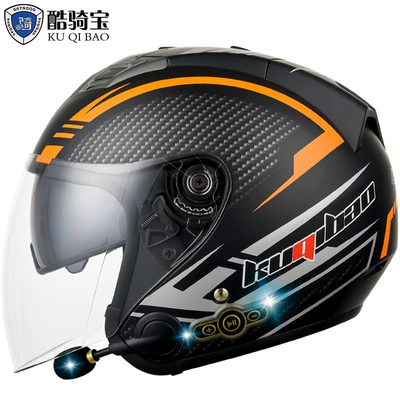 Kuqibao Electric Motorcycle Smart Bluetooth Helmet Four Seasons Universal Motorcycle Sunscreen Half Helmet Helmet Cross Border (Motosiklet kaskı (dəbilqə)) - matte-black-phantom-fiber-double-lens-m