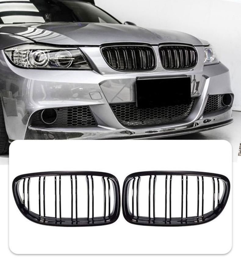 Suitable for Bmw 09-12 3 Series E90 Late Parallel Bars Bright Black Mesh Model Modified Double Line Mesh Grille