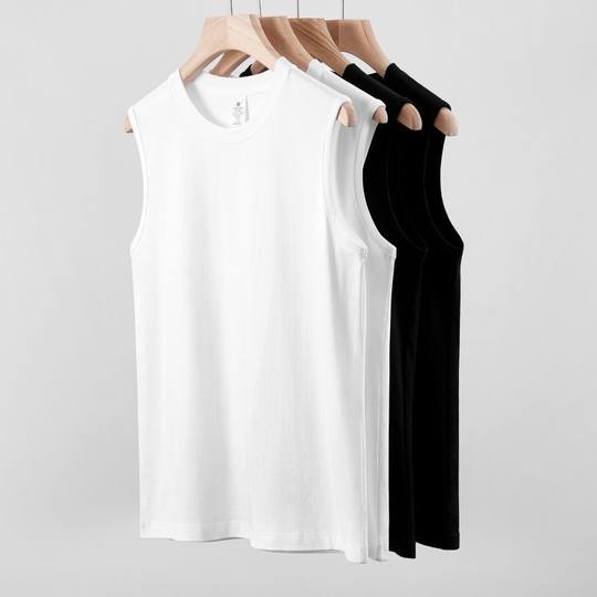 Men's Outer Wear American Heavyweight Waistcoat Sleeveless T-Shirt Vest Men's Summer Fitness Sports Pure Cotton Round Neck Loose Short Sleeves