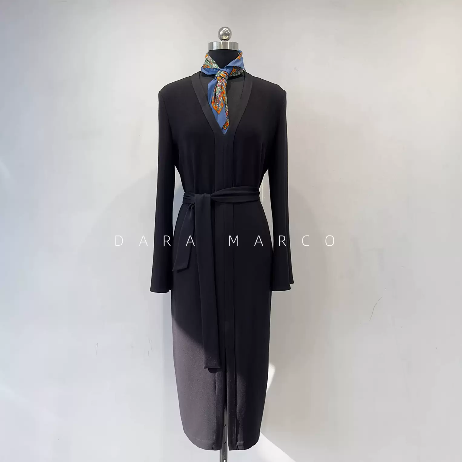 复古Vintage~日本原产100三醋酸V领连衣裙显瘦纸片人气质垂感早春