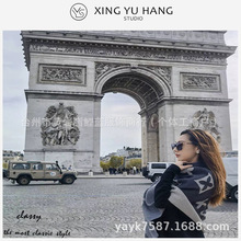 黑灰双面羊绒围巾女牛仔蓝流苏保暖高端时尚霍思燕同款李小璐披肩