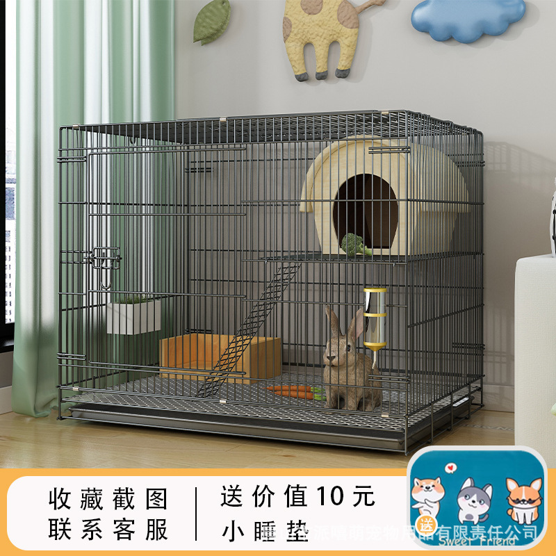 Rabbit Cage Oversized Household Indoor Foldable Double-Layer Space Automatic Dung Encryption Cage with Toilet