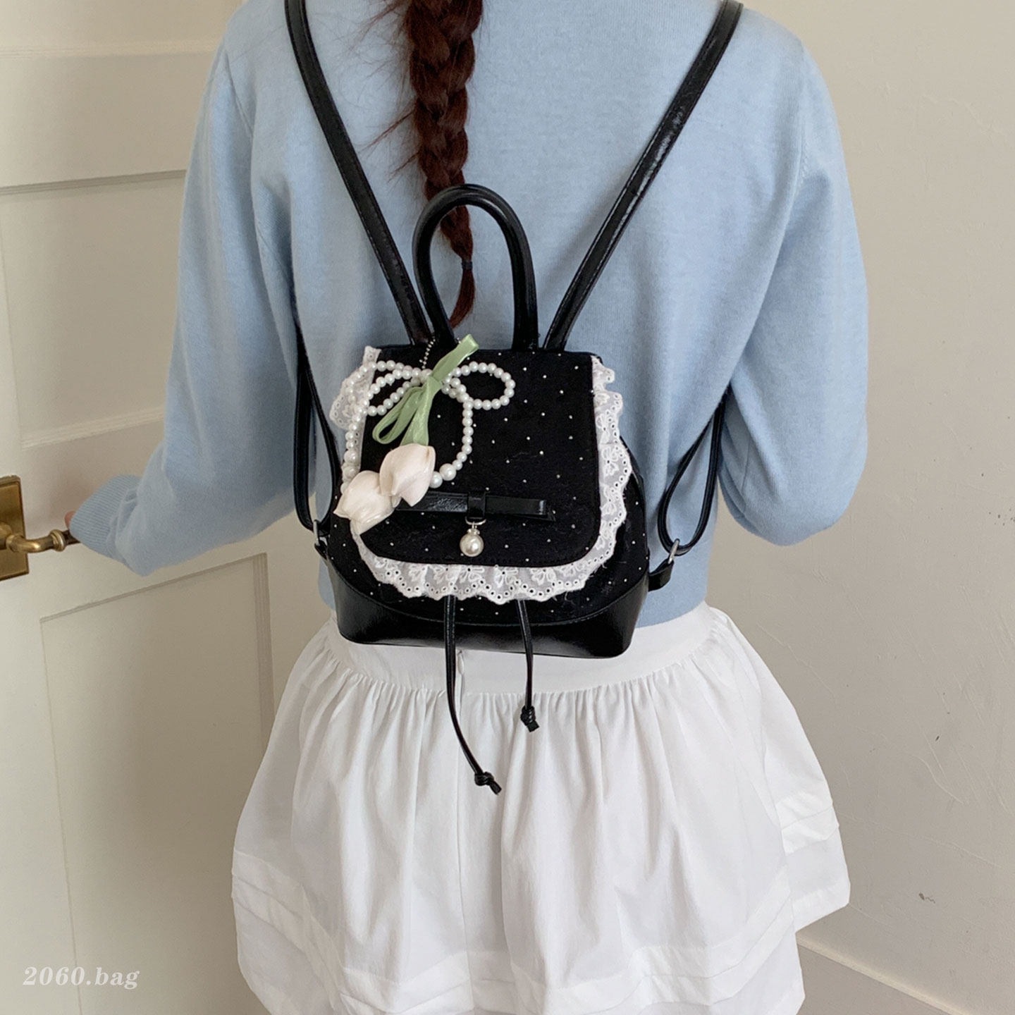 2026 mini mochila de verano dulce pequeña mochila de estilo de viaje nuevo popular mujer encaje arco de chicas