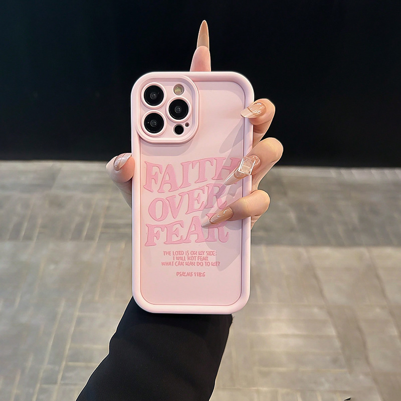 Pink English Cross-Border Popular Model Suitable for Apple 16 European and American Mobile Phone Case 15 Frosted 13Pro Soft 14Promax Silicone