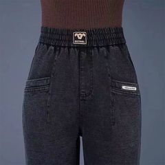 牛仔裤女秋冬新款松紧高腰小脚哈伦显瘦休闲时尚百搭老爹裤