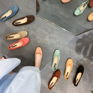happyfeeling Shoes Korean Square Toe Shallow Bow Flat Shoes Ballet All-match Vintage Single-layer Shoes