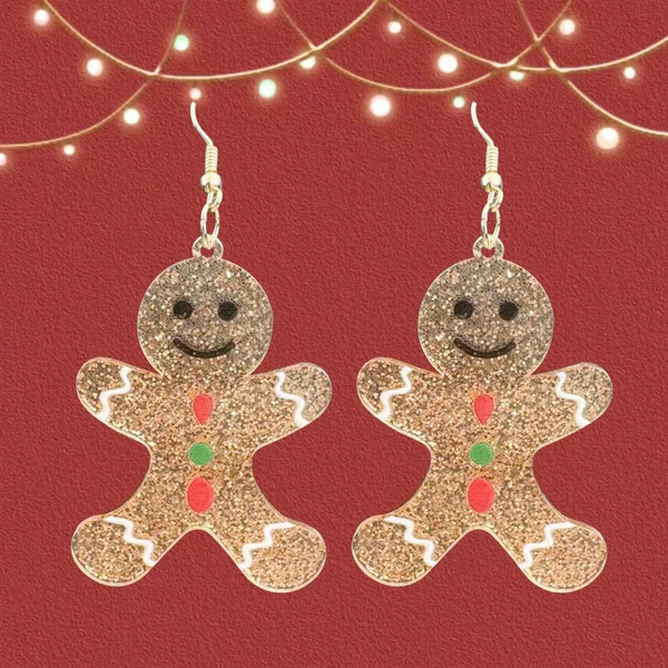 Cross Border Christmas Gingerbread Man Acrylic Earrings Earrings Glossy Powder Effect Personality
