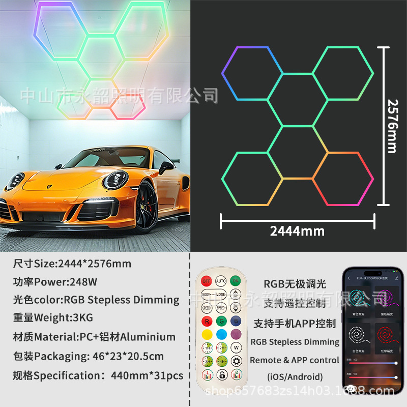 クロスボーダーRGBハニカムライト車4S店ステーションライト防水ワイドLED洗車ライト110V六角カラフル雰囲気|undefined