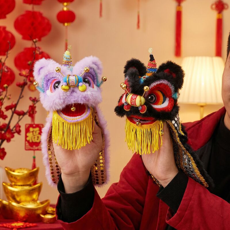 New Finished Product: Plush Lion Dance Puppet, Traditional Chinese Style, Trendy Photo Prop, Toy, Intangible Cultural Heritage Handmade Gift