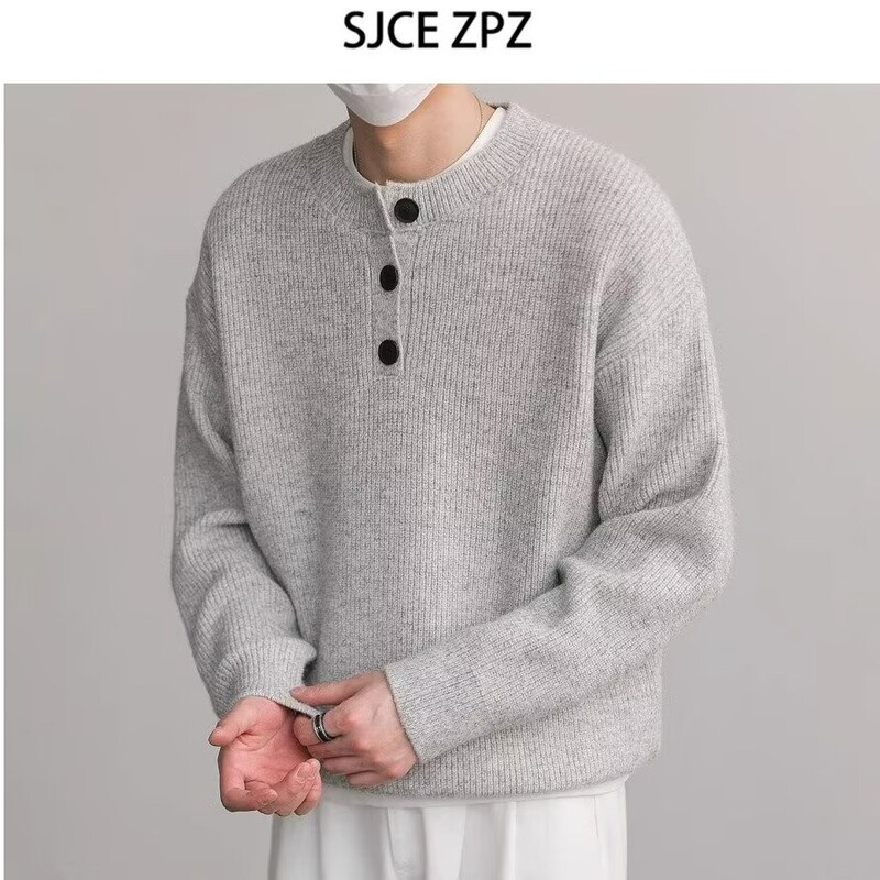 Designer Autumn and Winter V-Neck Sweater Men's Button Japanese Retro Lazy Style Top Loose Trendy Brand Sweater