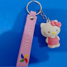 卡通草莓熊卡通猫钥匙扣可爱软胶公仔挂件汽车钥匙圈包包挂饰礼品