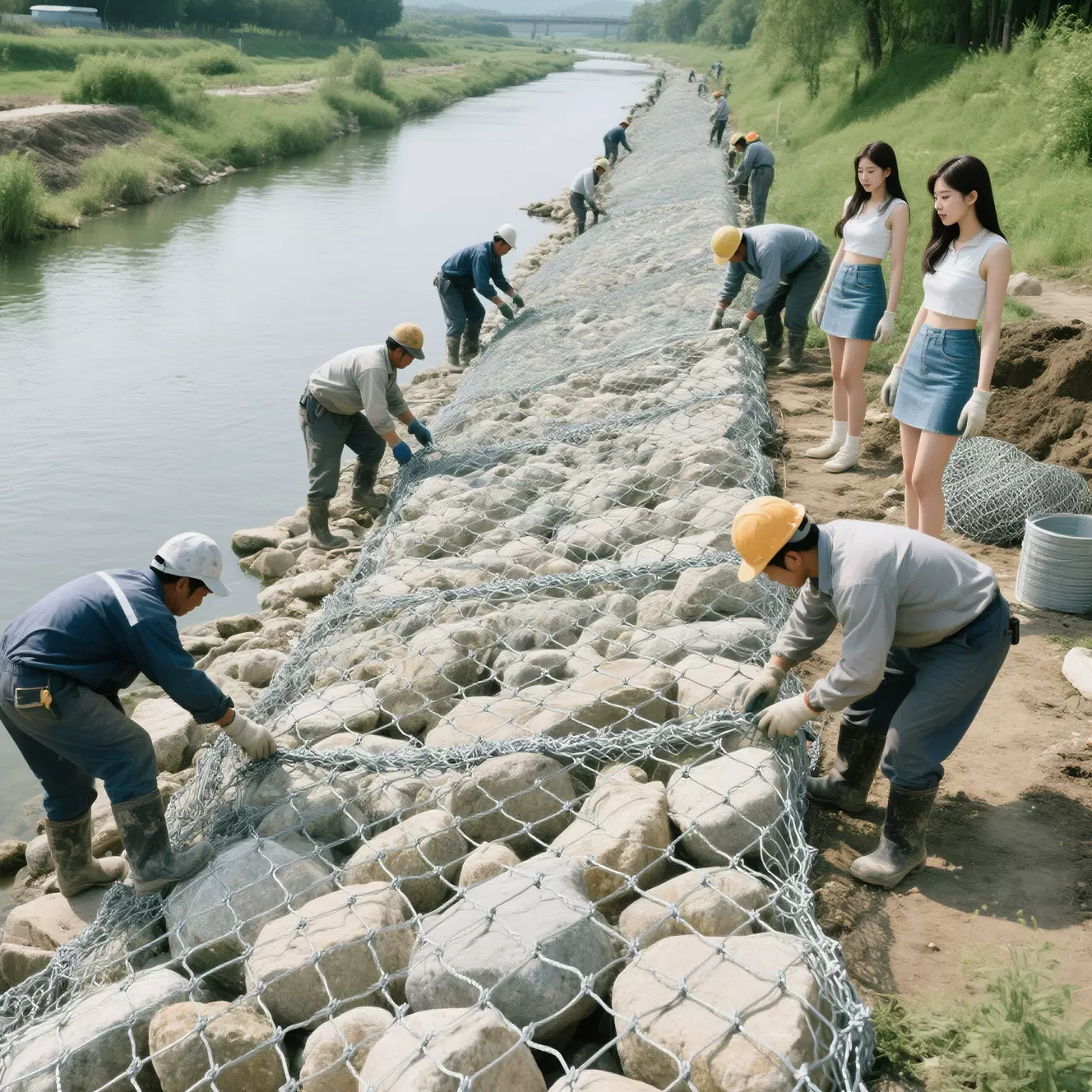 镀锌格宾石笼网河道治理护坡铁丝网水利镀锌防洪护坡固堤石笼网箱