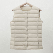 白鸭绒轻薄羽绒服女马甲圆领短款坎肩秋冬新款无领大码内搭外穿