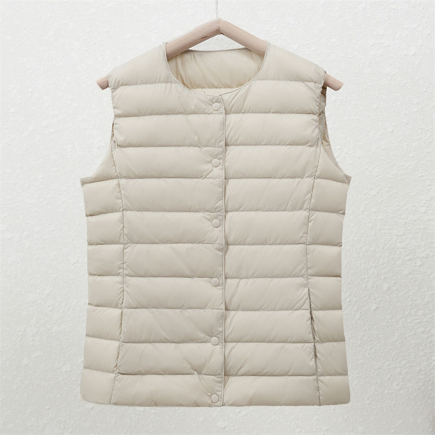 白鸭绒轻薄羽绒服女马甲圆领短款坎肩秋冬新款无领大码内搭外穿