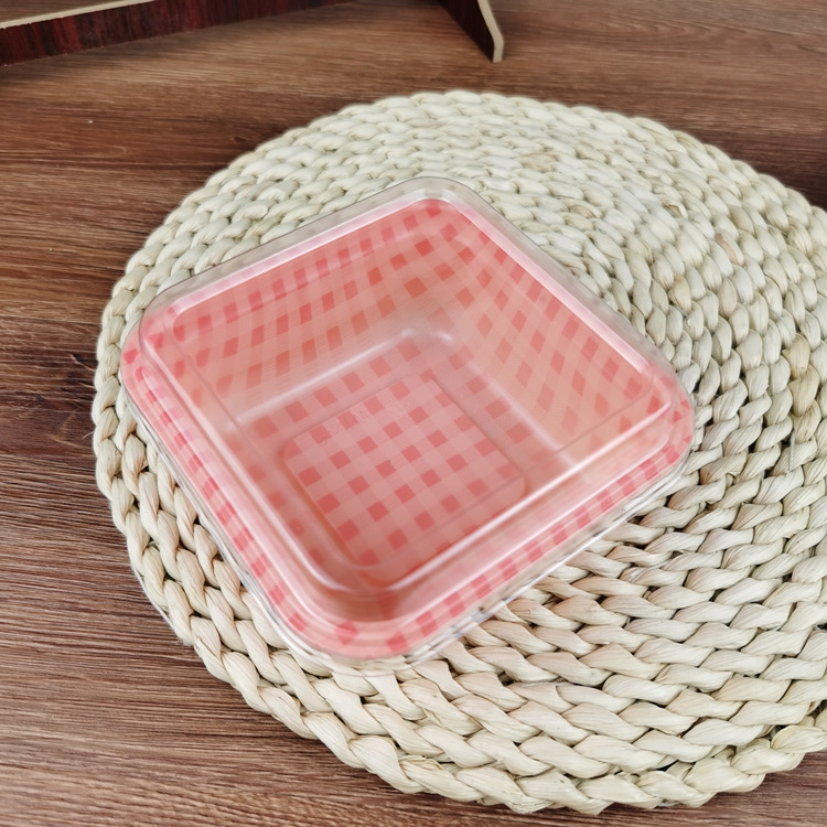 Vintage caja de pastel tiramisú pequeño postre embalaje transparente Red rojo pintado a mano Plaid Bento caja de picnic hornear