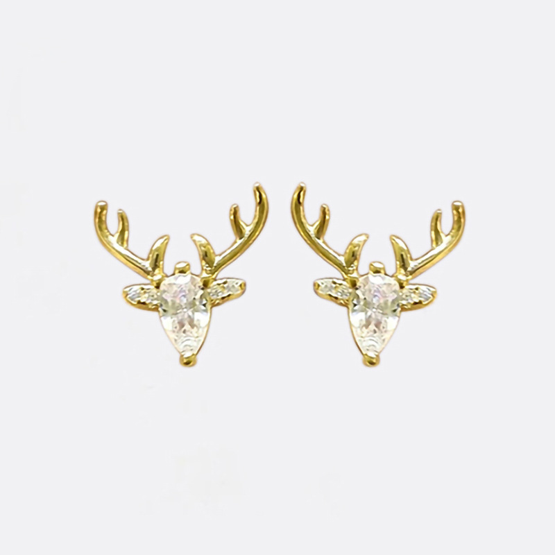 Cao Shi cute inlaid geometric zircon deer earrings for women Christmas fashion earrings exquisite matching earrings_voghion.com