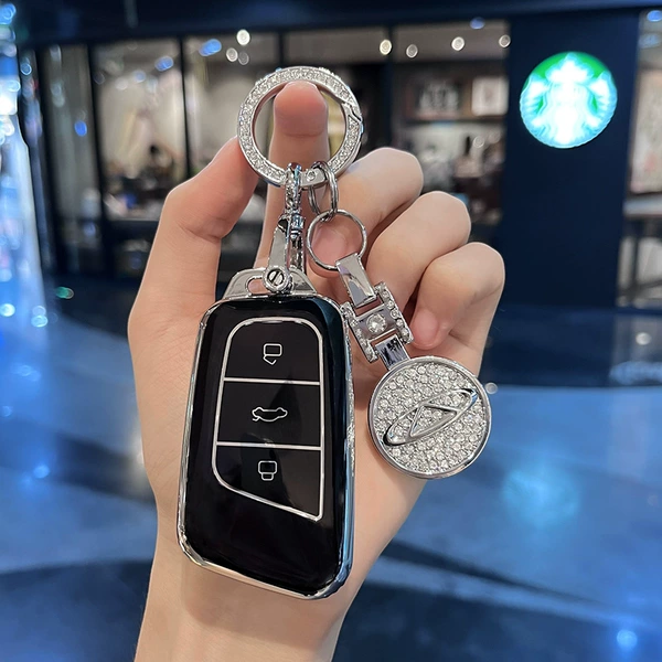Chery F model-smart 3-button [black single shell] + diamond-encrusted car logo