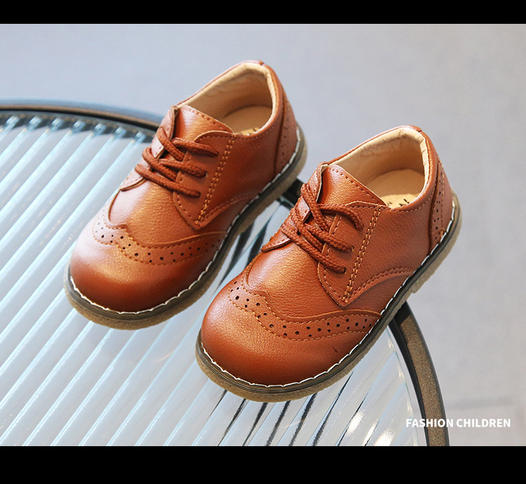 British style block sent with shoelaces, boys leather soft soled baby single shoes, spring and autumn children's shoes_voghion.com