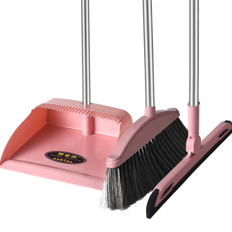 그물 레드 빗자루 쓰레받기 + 와이퍼 [라이트 핑크] 3 종 세트