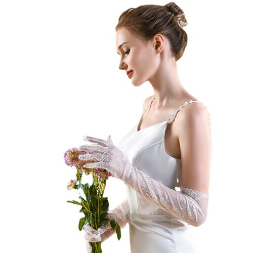 WG049 New Wedding Gloves Super Elegant White Lace Long Bridal Wedding Dress Photo Gloves