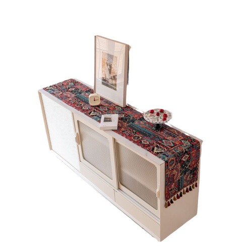 Imanqi Yun Table Banner with Red Holiday Geometric Fringe Brocade Tablecloth, Factory Direct Supply