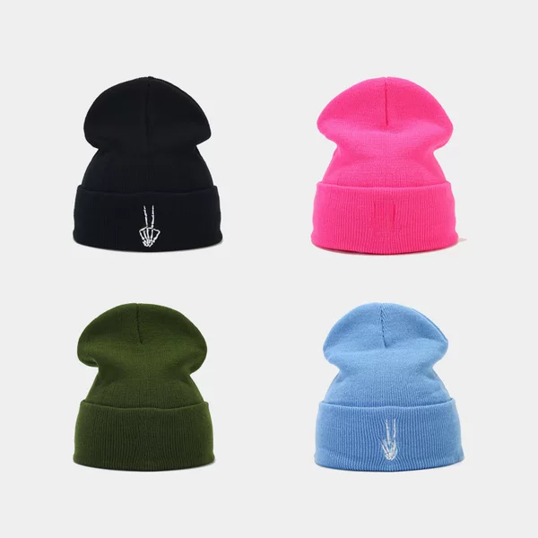 Autumn and Winter High Quality Skull Finger Embroidered Knitted Hat Men's and Women's Fashion Hip Hop Heap Hat Amazon Hot Selling Hat