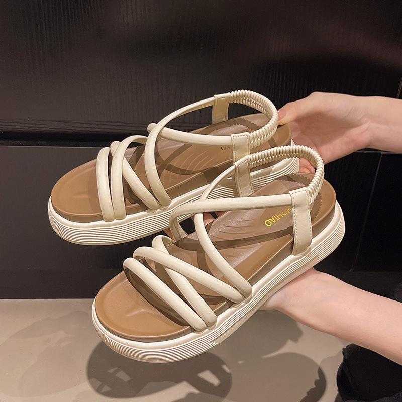 Thick-soled sandals women's thin-strip beach sandals 2025 new summer fashion outer wear comfortable breathable elastic band women's shoes