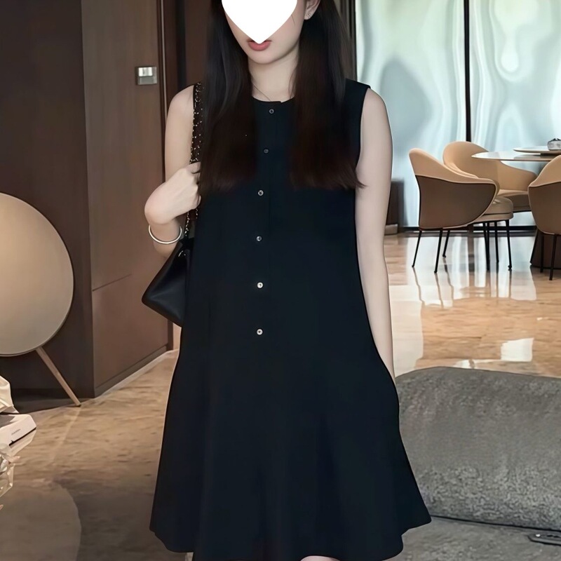 Good-Looking Sleeveless Vest Dress 2026 New Style This Year's Trendy Simple and Elegant Dress Summer Black Good-Looking Sleeveless Vest Dress 2026 New Style This Year's Trendy Simple and Elegant Dress Summer Black