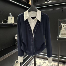 秋冬新款女装新款洋气拼接假两件衬衫清新修身显瘦遮肉长袖上衣