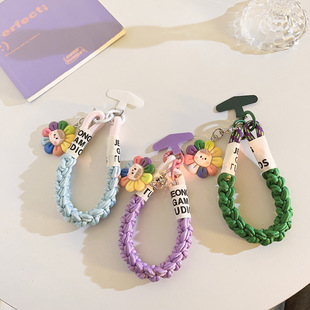 Creative color flower sister pendant twist rope mobile phone lanyard car key chain wristband mobile phone universal