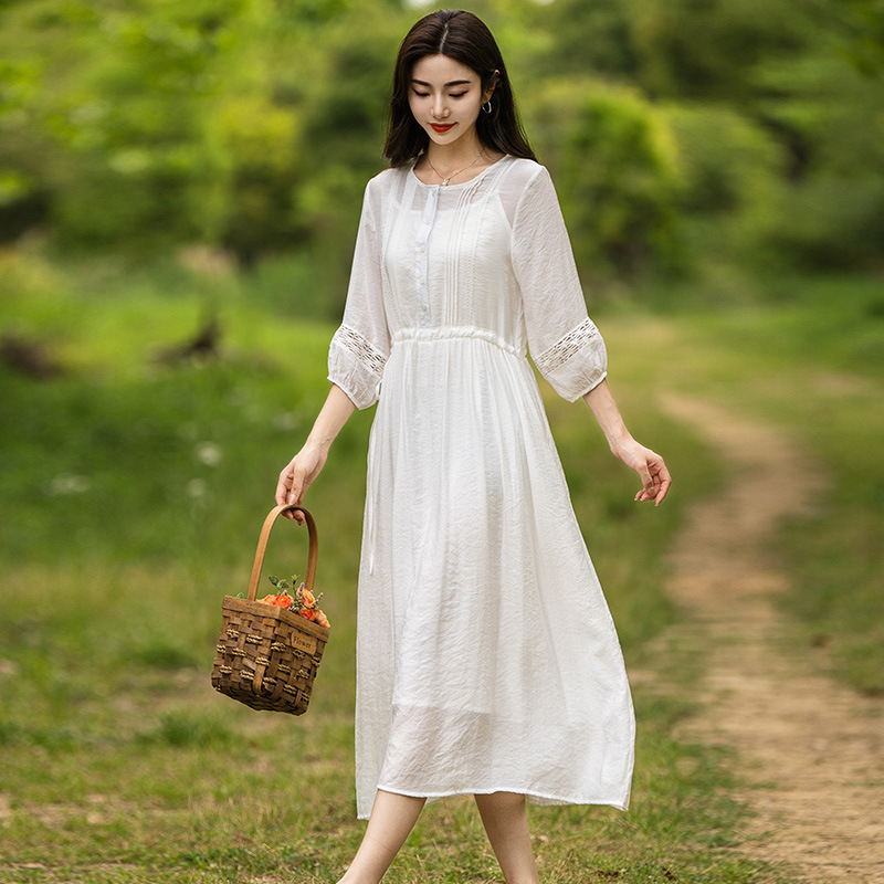 Real Shot Elegant Fairy Women's Summer High-end Seaside Sanya Vacation Tourism Beach Long White dress