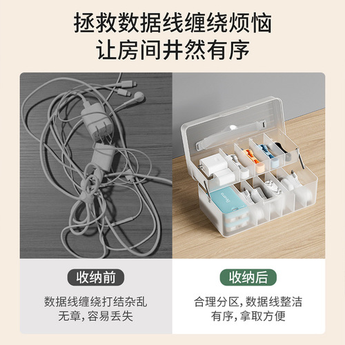 Data Cable Storage Box Flip-Top Desk Phone Charger Cable Earphone Multi-Compartment Cable Organizer Dustproof Drawer Organizer Gadget