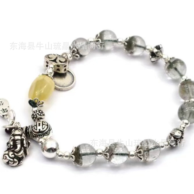 Wholesale Natural Crystal Hair Crystal Green Ghost Amethyst Strawberry Crystal Scenic Spot Same Style Bracelet Xiaohongshu Douyin Hot Style