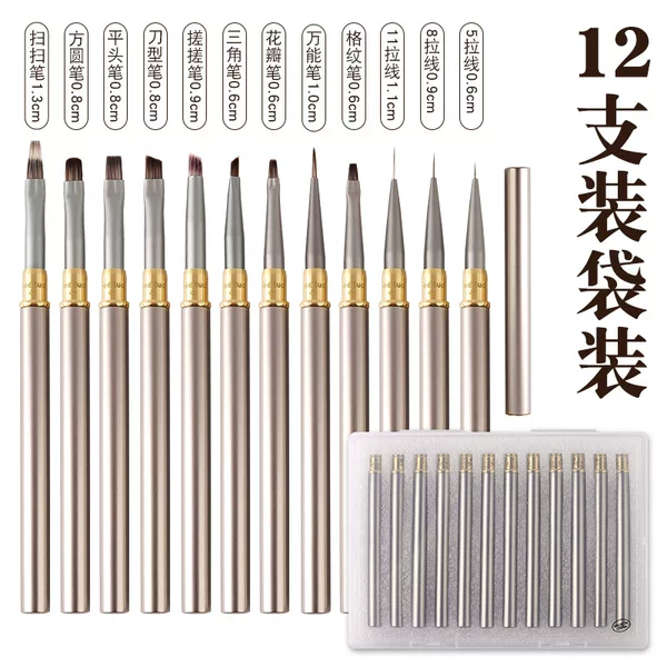 Cross-Border Manicure Pen Special Manicure Pen Set Pen Manicure Brush Set Metal Rod Flower Painting Generous Light Therapy Pen 10