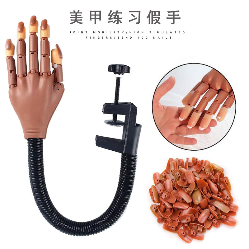 Nail Art non-standard joint practice prosthetic hand bendable movable model mechanical prosthetic hand with bracket 100p nail piece Nail Art non-standard joint practice prosthetic hand bendable movable model mechanical prosthetic hand with bracket 100p nail piece