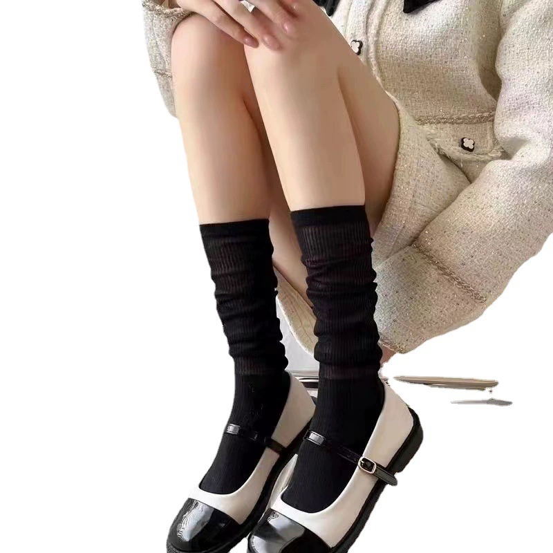 Japanese cute spring summer thin colored black knee socks