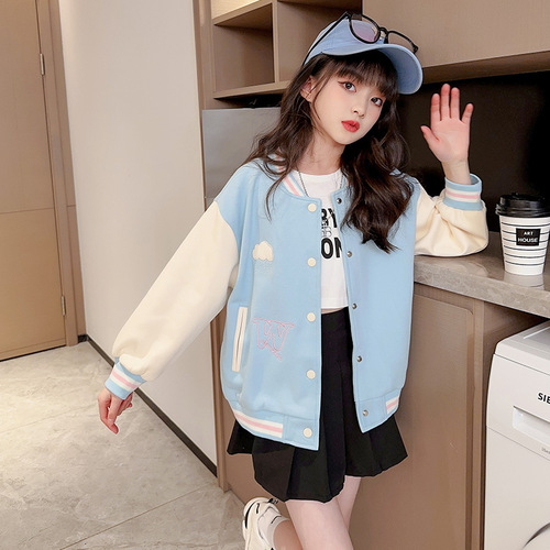 Girls' Baseball Uniforms Autumn Clothing  New Autumn Korean Style Cartoon Jackets Girls Children's Clothing Girls Jackets