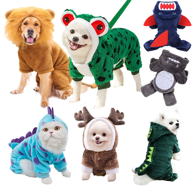 Ropa para mascotas transfronteriza, ropa de algodón de cuatro patas para otoño e invierno para perros y gatos, disfraces de transformación de dibujos animados, ropa para gatos, suministros de ropa para perros