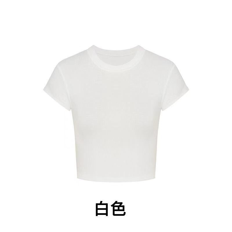 2026 nuevo ombligo negro de manga corta camiseta de hombro corto camiseta de mujer de color sólido delgada blusa corta image 5