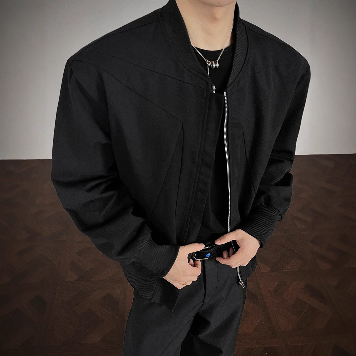 美式红内解构拼接飞行夹克男秋季宽松休闲短款棒球服痞帅工装外套