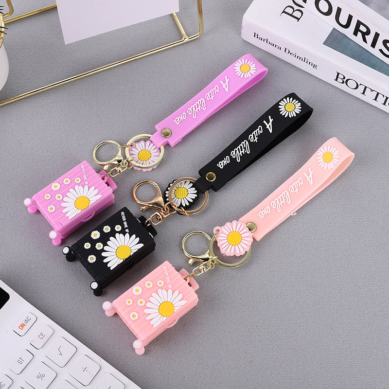 Pinjiang PVC drop Molding Creative and personalized promotional gifts, ins Daisy suitcases, keychains, fashionable pendants, bags and pendants pic 5