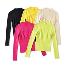 外贸批发欧美风2025春时尚立领纹理镂空针织衫打底上衣女Z222770