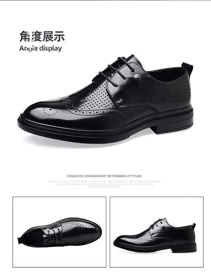 Giày sandal da nam kiểu Brogue khoét lỗ thoáng khí cỡ lớn — Kiểu khoét rỗng màu nâu, Màu nâu, dùng được bốn mùa, Mẫu đen bốn mùa, Kiểu khoét rỗng màu đen chi tiết 26