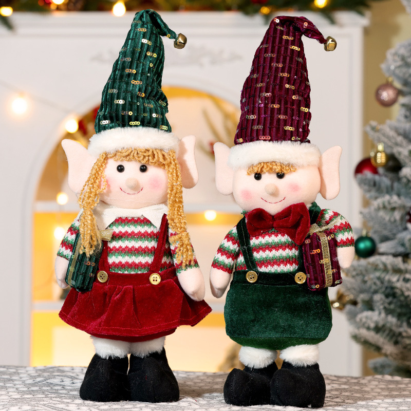 圣诞节精灵娃娃装饰品圣诞红绿公仔礼物橱窗布置站姿摆件批发