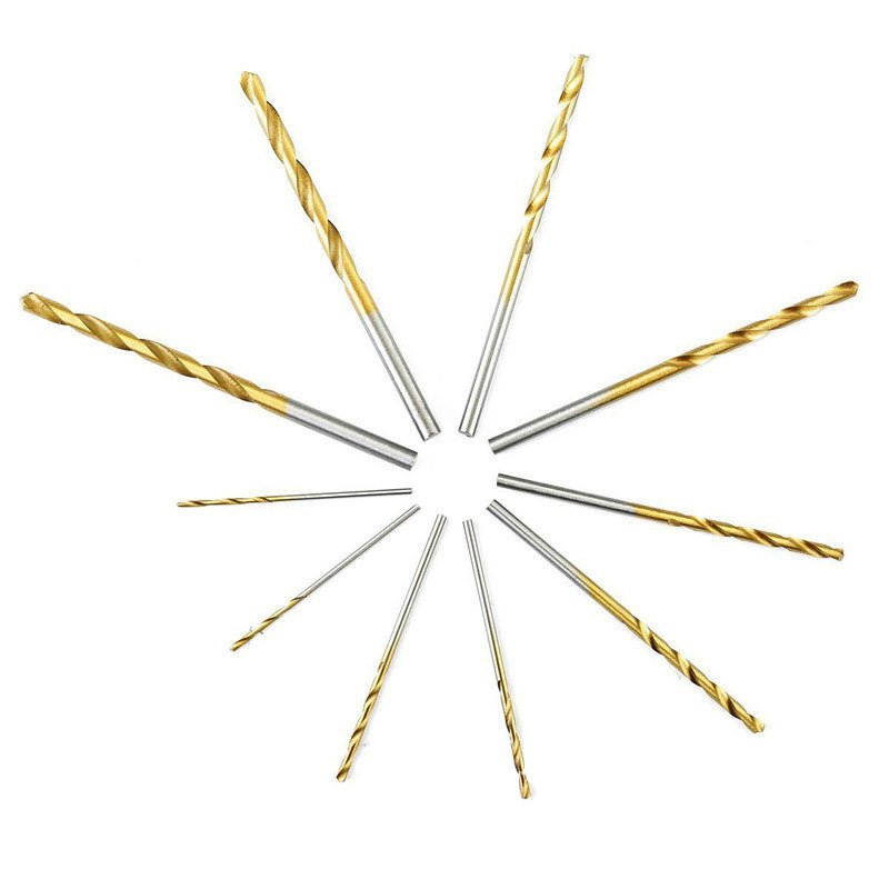 50 piezas de titanio-plateado torcedura taladro traje de acero de alta velocidad mango recto miniatura agujero abierto taladro 1-3mm taladro eléctrico broca