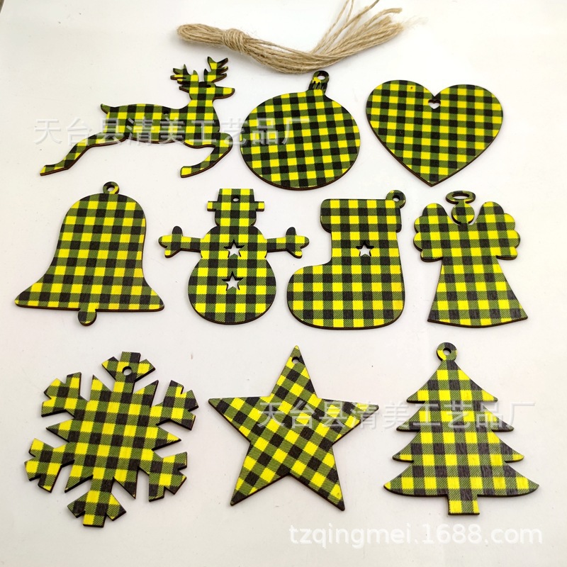 33 cuadros amarillos y negros serie navideña piezas de madera colgante de decoración navideña se pueden combinar libremente 10 piezas en un paquete